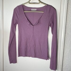Urban Outfitters Lavender Ribbed V-Neck Long Sleeve Top Purple Small